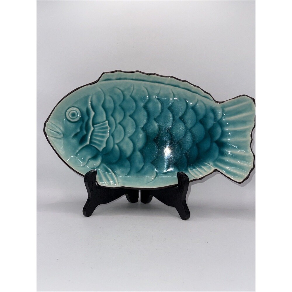Japanese ceramic blue glaze fish platter trinket dish